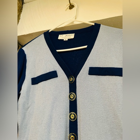 ST. JOHN $350 by Marie Gray Santana Knit Royal Blue Button collection cardigan. - Picture 6 of 14